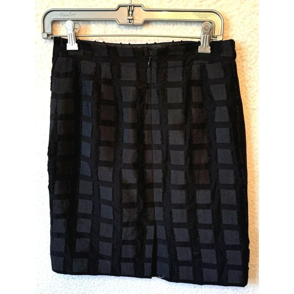 J Crew Black Windowpane Check Pencil Skirt‎ Size 0 Petite Career Business Lined
